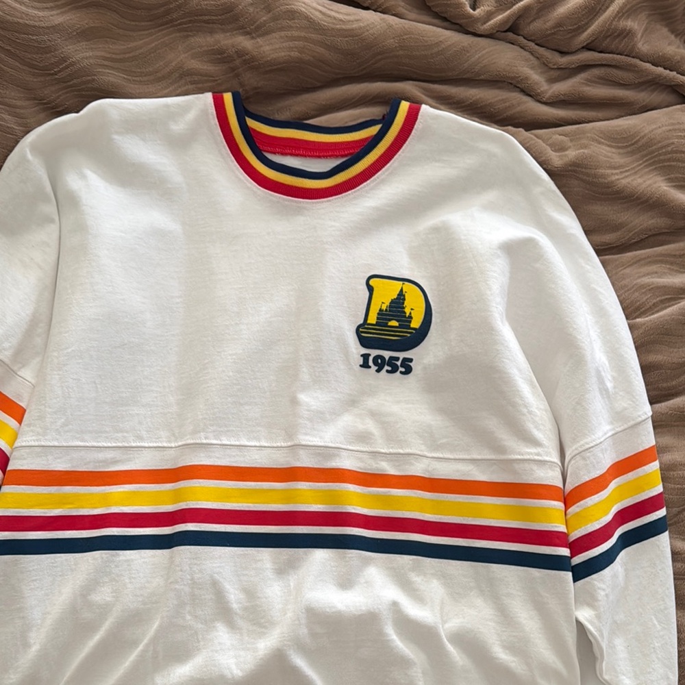 White Sweatshirt with Multicolor Stripes